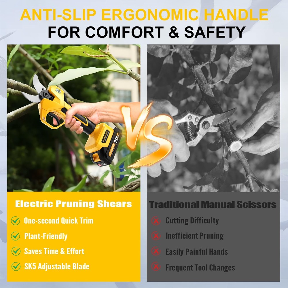 Cordless Pruning Shears - Max 2" Cutting Diameter Brushless Pruning Shears wi...