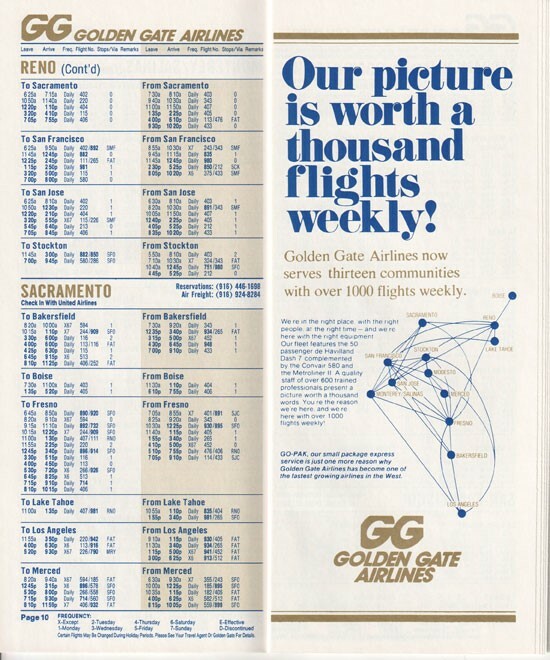 Golden Gate Airlines timetable 1981/03/01