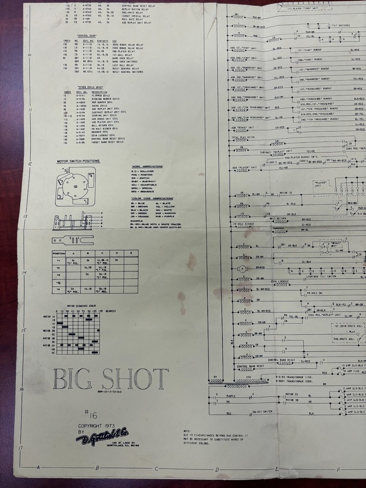 ORIGINAL-GOTTLIEB-BIG SHOT-INSTALLATION & OPERATIONS INSTRUCTIONS-SCHEMATICS