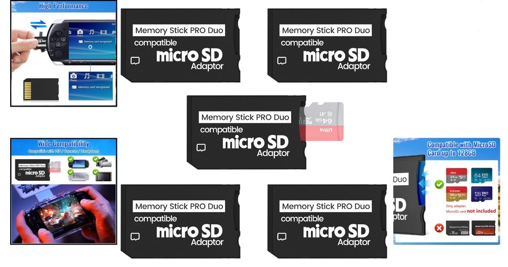 5 Pack Micro SD to Memory Stick PRO Duo Adapter for PSP & Cameras