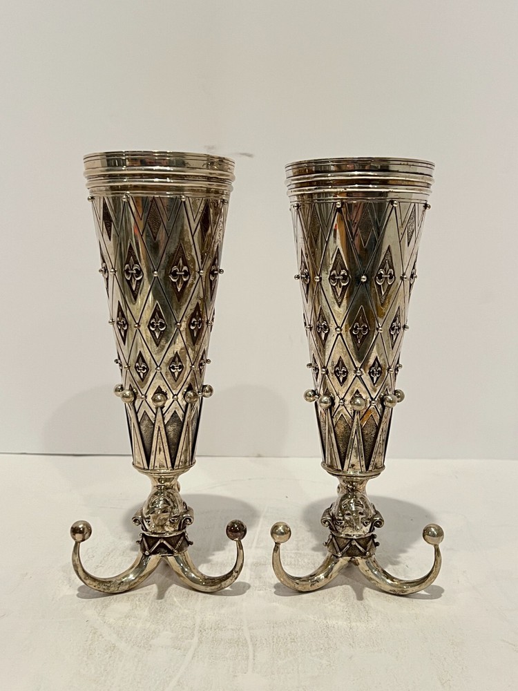 Mihail Chemiakin Pair Large Harlequin Sterling Silver Wine Goblets