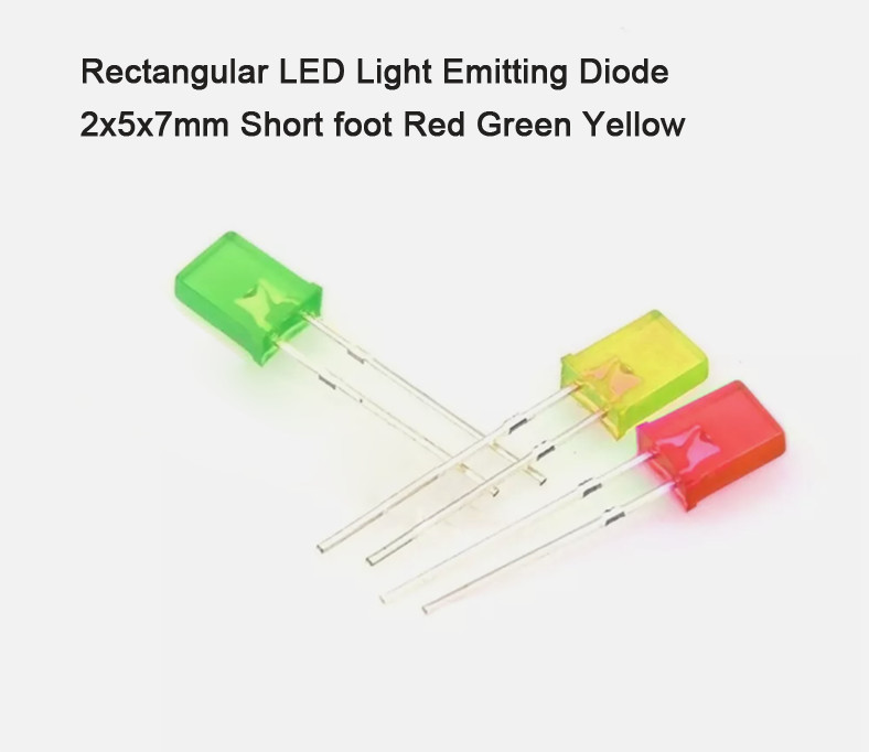 Rectangular LED Light Emitting Diode 2x5x7mm Short foot Red Green Yellow