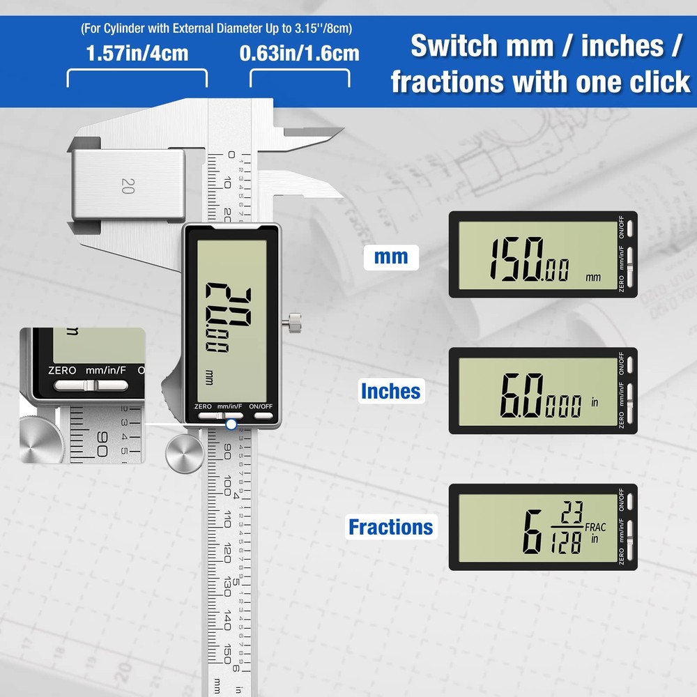 Electronic Digital Caliper 6", Professional Precision Micrometer Calipers, ±0...