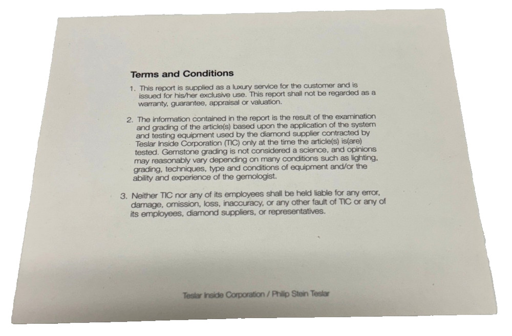 Philip Stein Diamond Certicificate