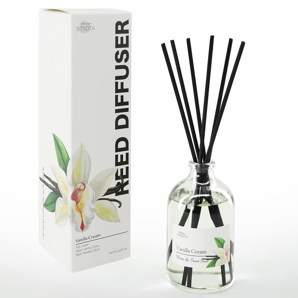 BITSOTA Reed Diffuser Set, Aroma Scented 3.52 oz (100ml), Transparent