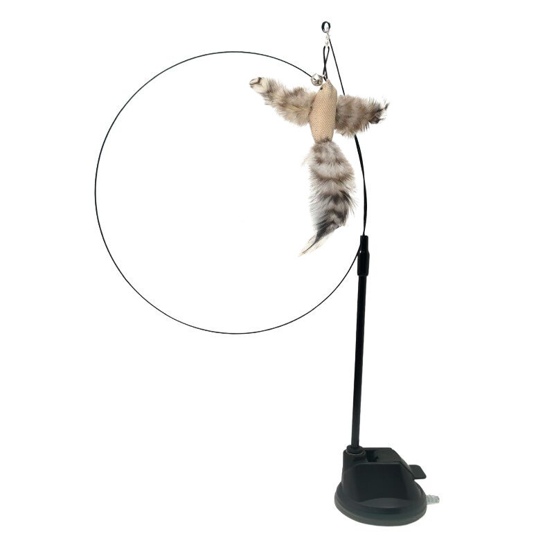 Cat Play Toy Interactive Simulation Bird Teaser Wand Stick with Suction Cup