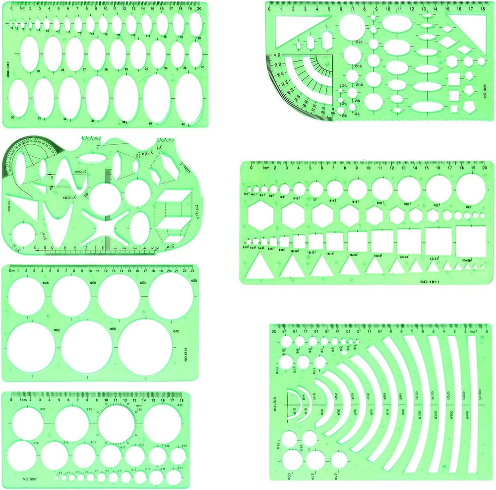 7 Pack Drawings Templates Stencil, Circle Template for Geometric Drawing Sten...