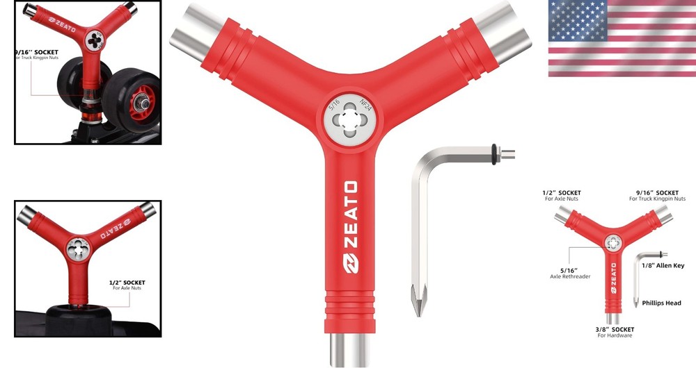 Multi-Functional Skateboard Tool with T-Type Allen Key & Phillips Screwdriver