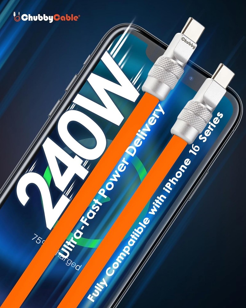 chubbycable Chubby 2.0 Fast Charging Cable Durable Soft 3.3ft (1m), Orange