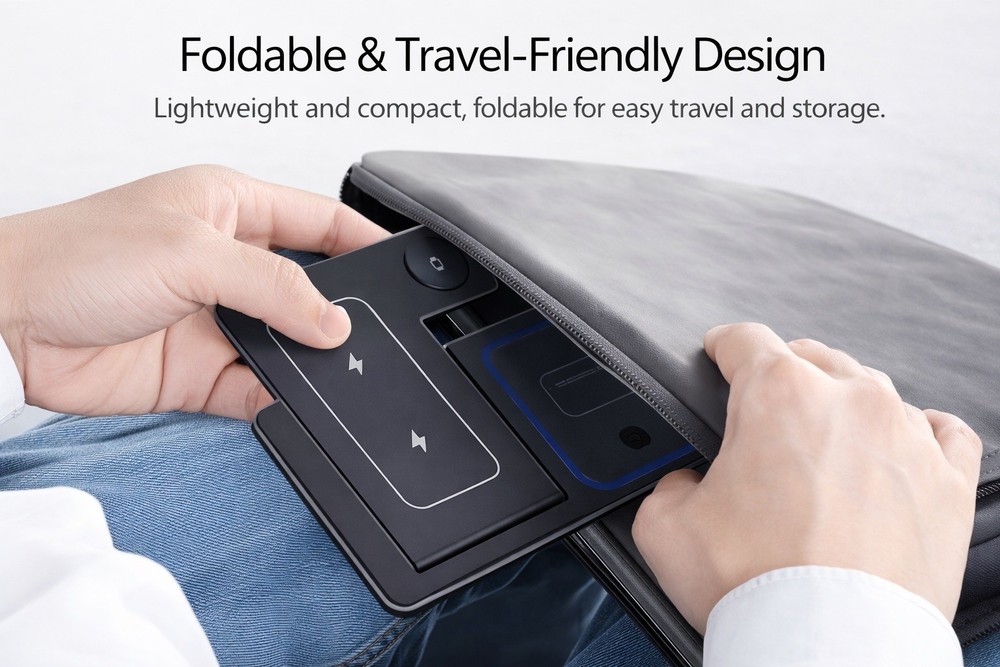 3-in-1 Foldable Wireless Fast Charging Stand for Apple Devices, Black