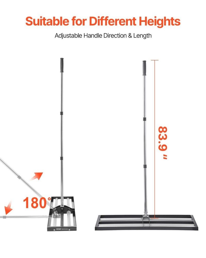 36x10in Soil Leveling Rake 83in Adjustable Handle Yard Heavy Duty