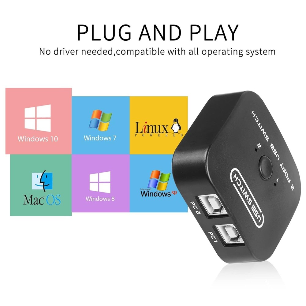 USB Printer Sharing KVM Switch - Automatic Driverless Device Sharing System