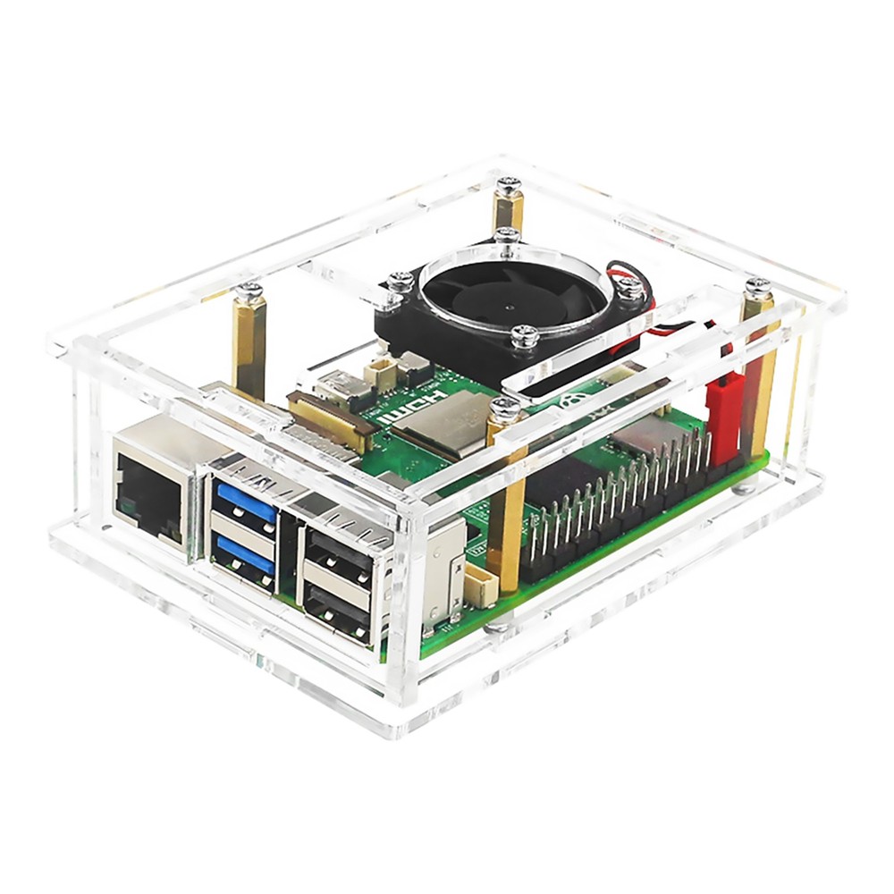 Acrylic Protective Case With Heat Sink Cooling Fan For Raspberry Pi 5