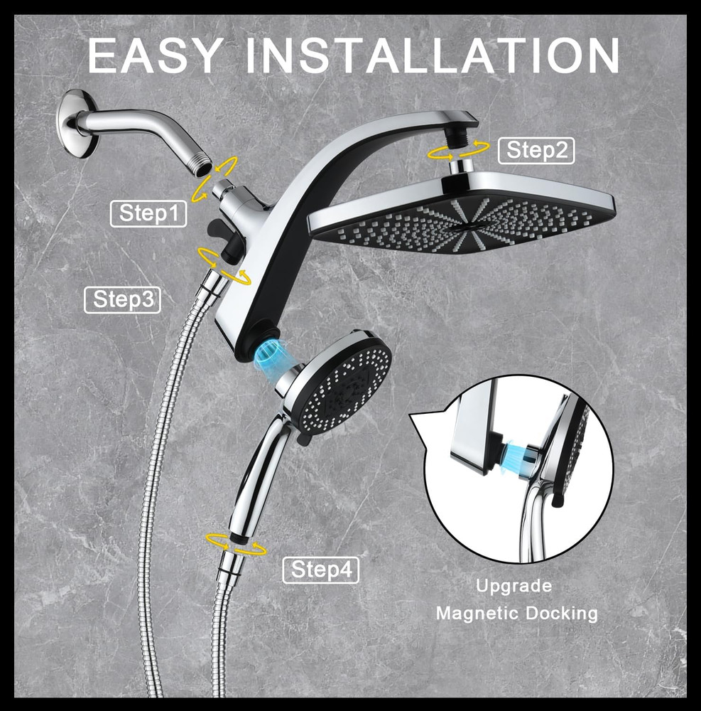 High Pressure Rain Shower Head with Handheld 10 Spray Combo