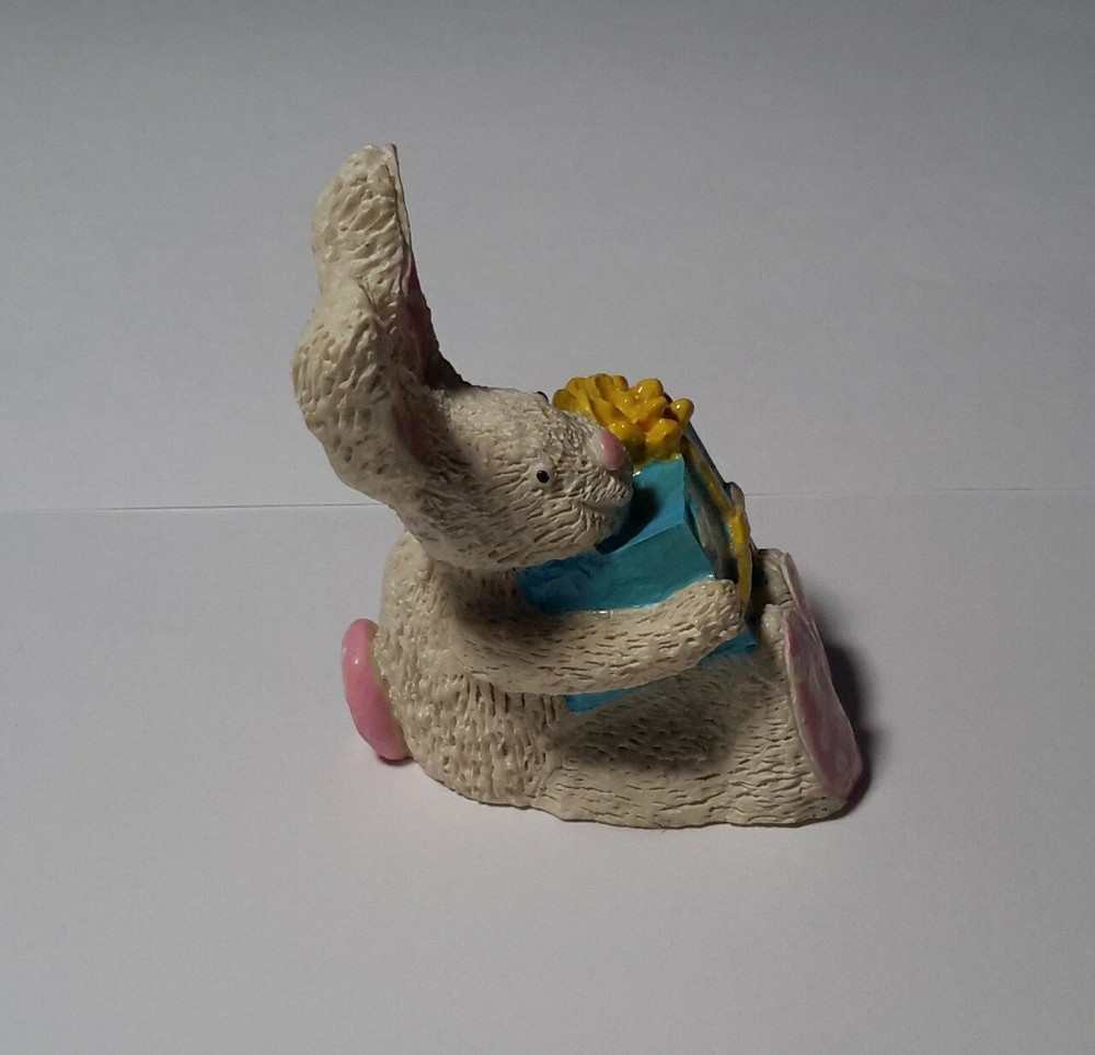 Rabbit Bunny Easter Figurine Rabbit with Gift Box  Vintage DECOR 2.5"Tall
