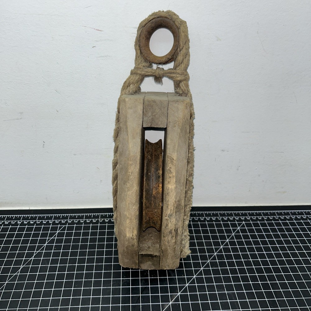 Antique Wooden Rigging Single Pulley Block
