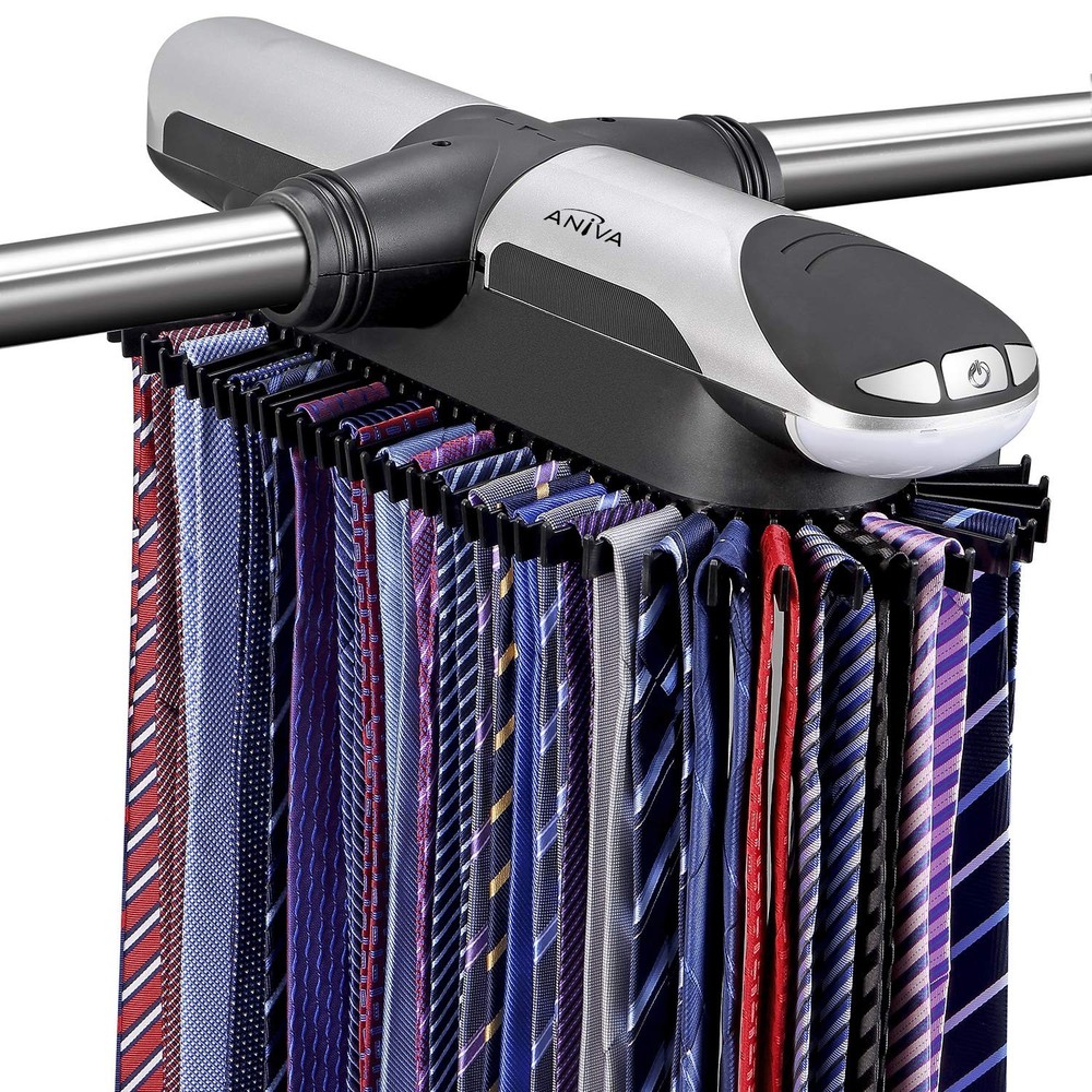 Aniva Motorized Tie Rack Closet Organizer with LED 72 ties, Black,silver