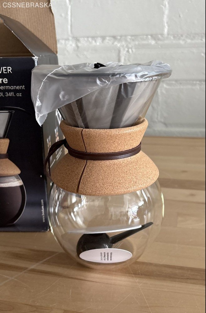 Bodum Pour Over Coffee Maker with a permanent filter.