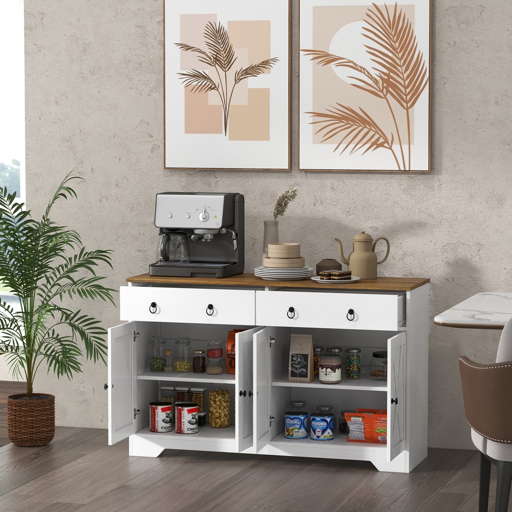 Kitchen Storage Sideboard, Buffet Cabinet with Barn Doors, White