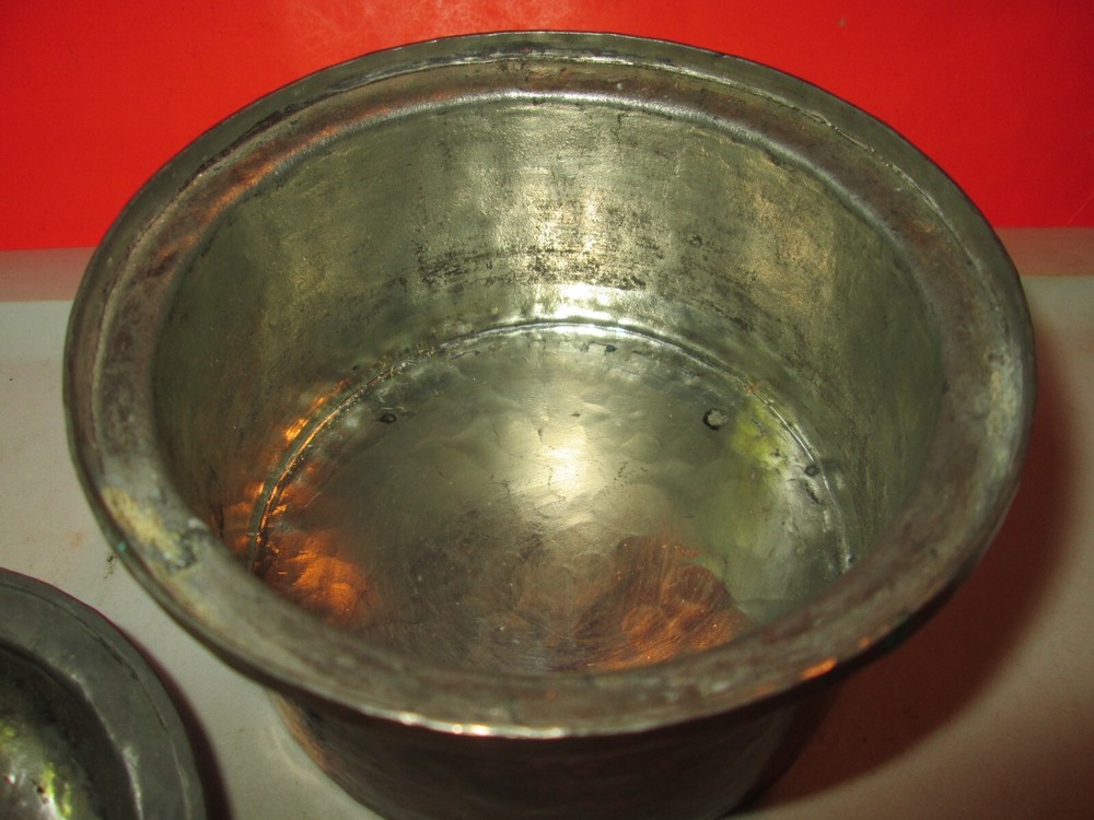 Old Copper Solid Unique Shape ORNATE Handcrafted HAMMERED SMALL POT W LID VTG