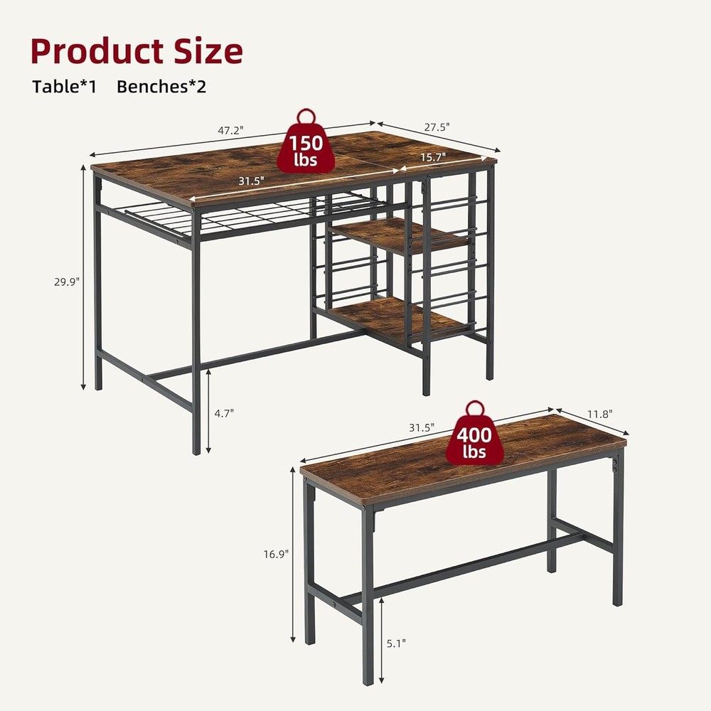 Dining Table Set for 4 Kitchen Table Set for 4 With 2 Benches Dining Room Table