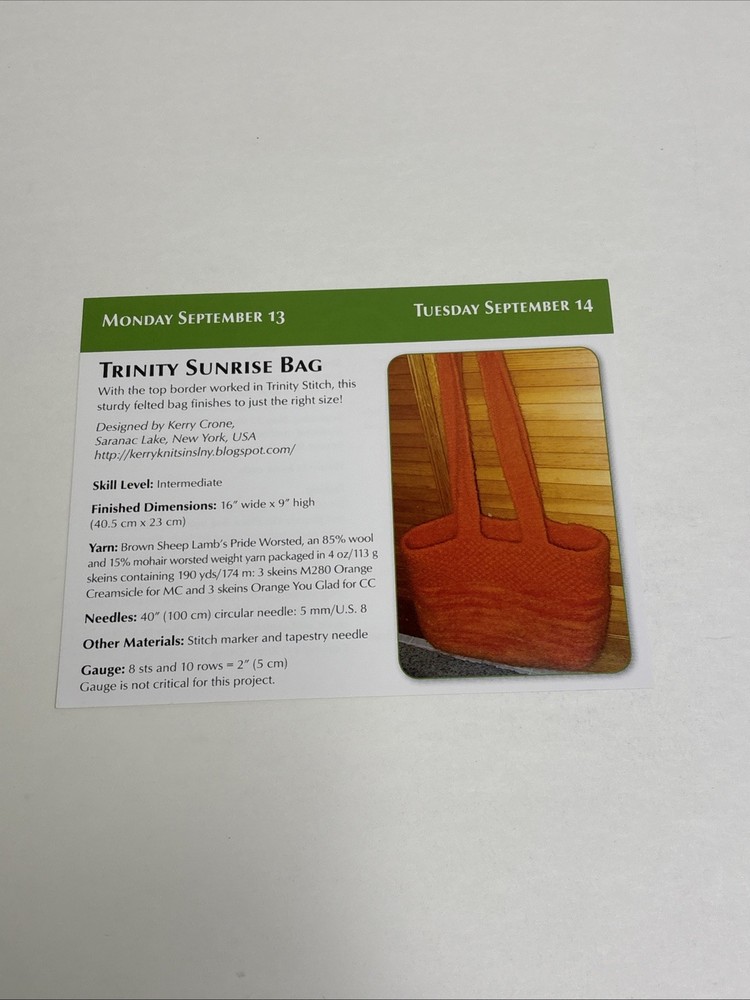 Trinity Sunrise Bag Knitting Pattern Card Page