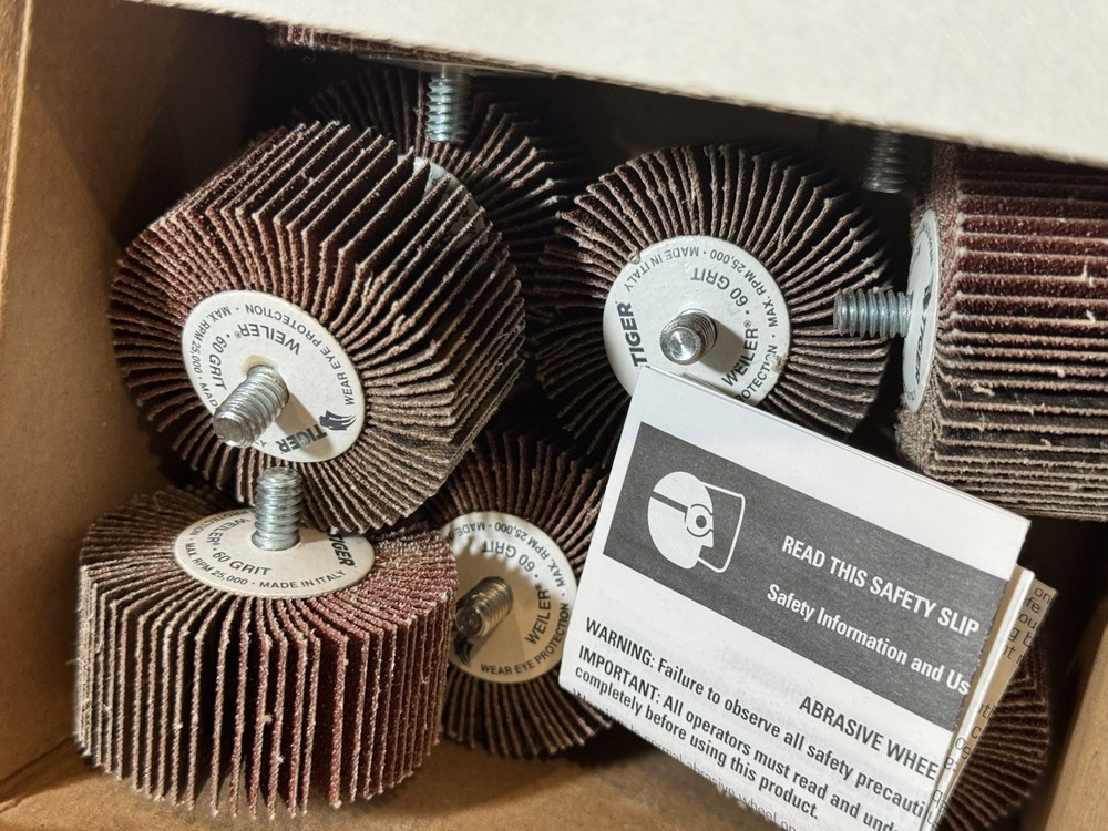 20 Mint Unused Tiger Threaded Abrasive Flap Wheels 60 Grit 2” Dia. 1” Width