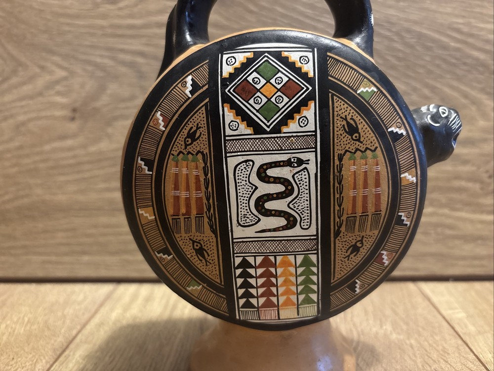 Handcrafted Clay Art From Cusco Peru, Cats Vessel with Handle.