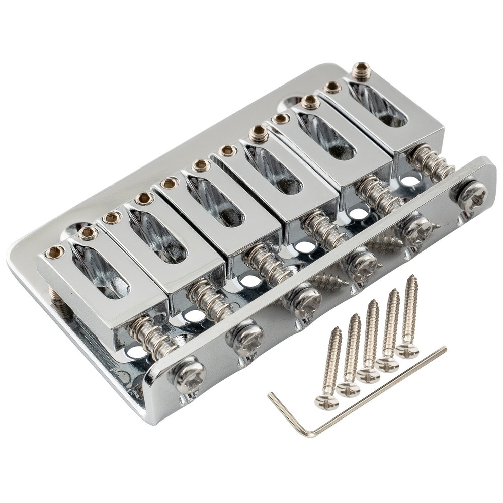 Musiclily Chrome 65mm Fixed Hardtail Top Load 6 String Electric Guitar Bridge