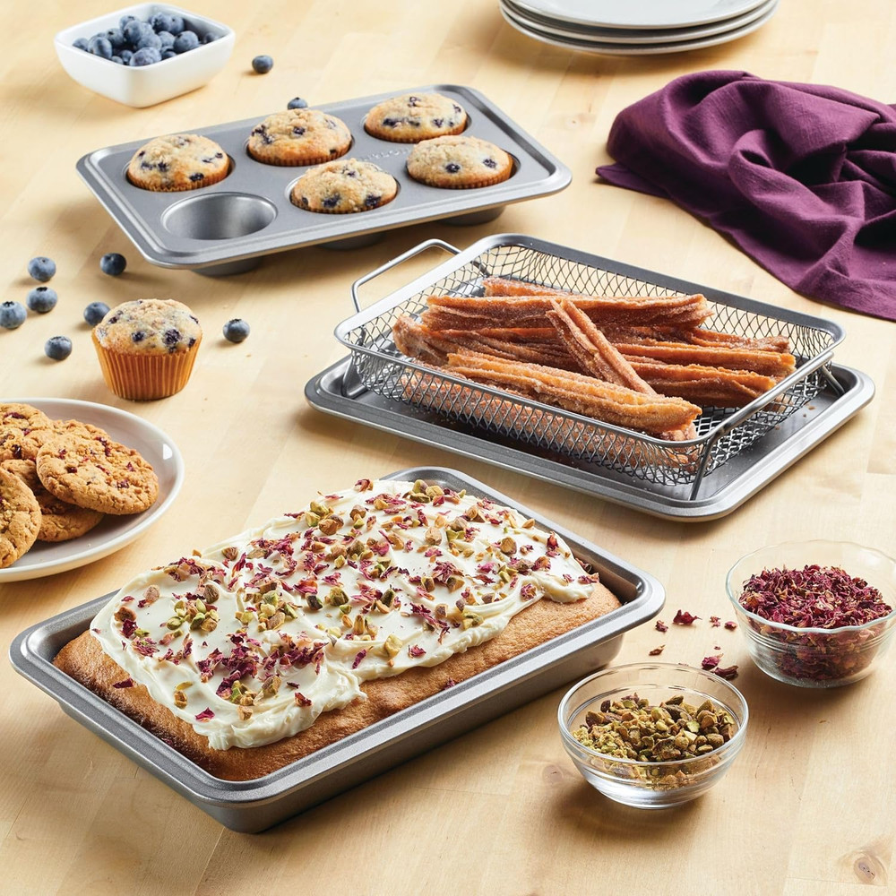 Advanced Bakeware Nonstick Baking Pans Toaster Oven Pan Set, 4 Piece - Gray