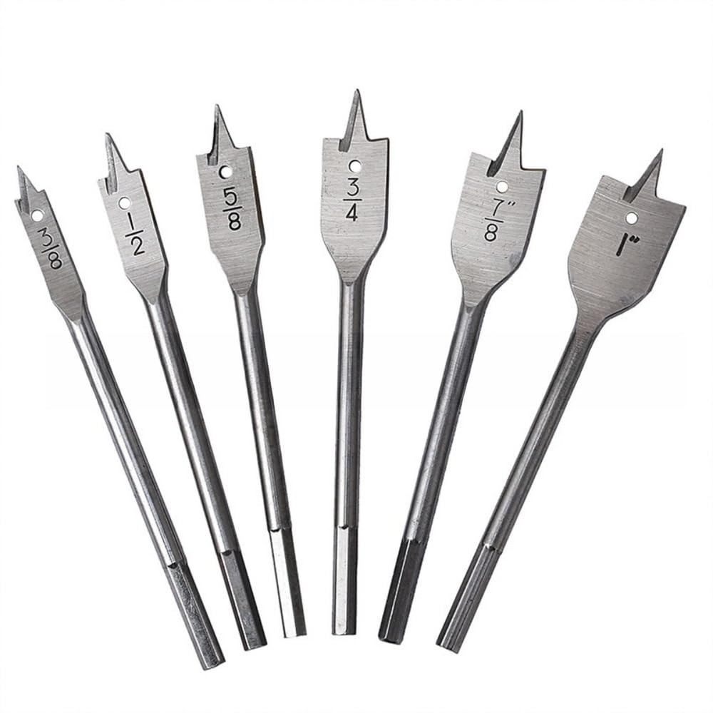 6PCS Spade Drill Bit Set Paddle Flat Bits, 3/8"-1",Hex Shank Quick Change Woo...