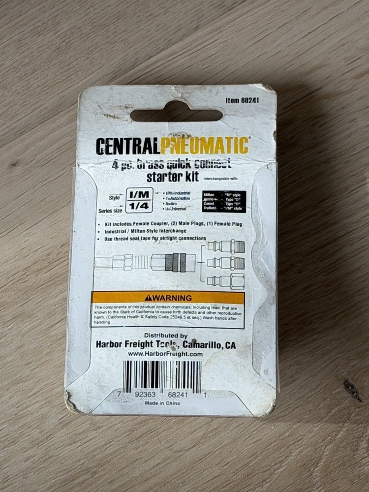 Central Pneumatic Brass Industrial Quick Coupler Set 4 Pc