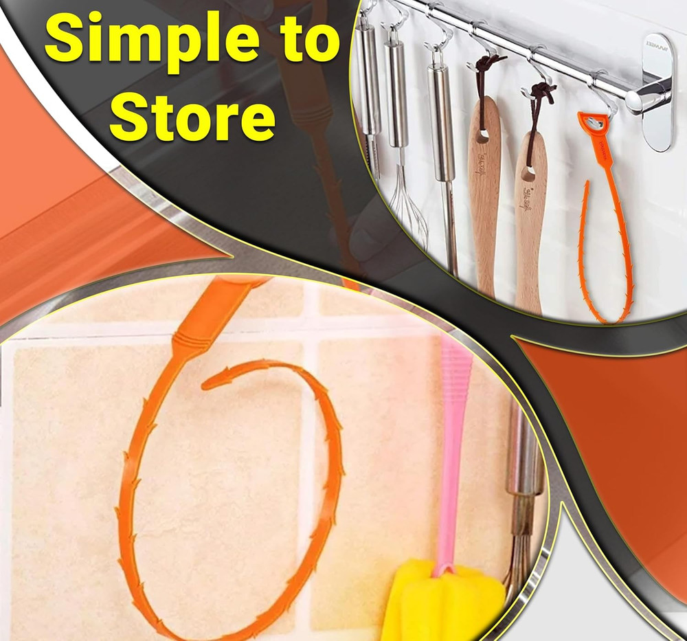 Professional Drain Hair Cleaning Tool Set - 6 Pack Orange