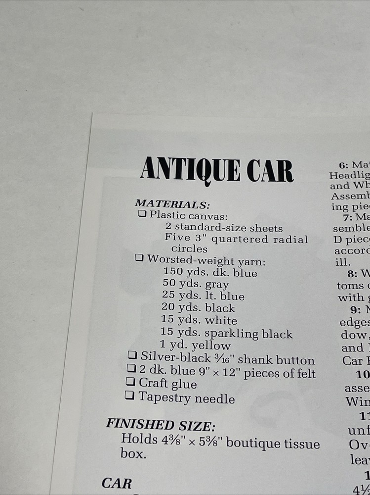 Antique Car Storage Box Annie's Attic Plastic Canvas Pattern