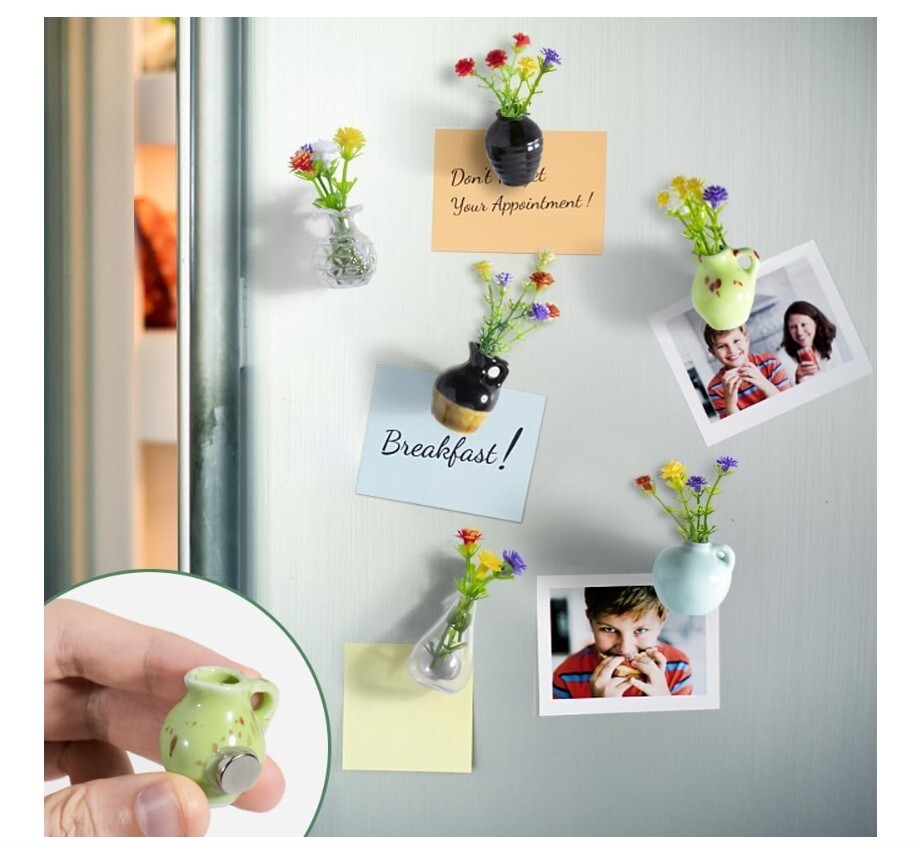 Mini Vase, Cute Magnetic Ceramic Vases (6 Pack)
