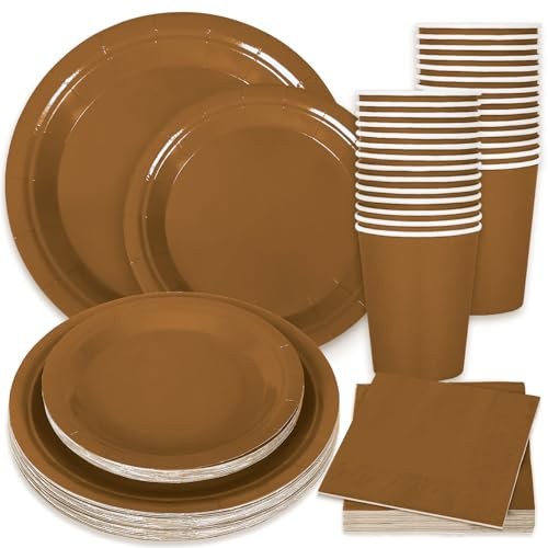 100Pcs Tableware Set Fall Disposable Dinnerware Set 50Pcs Paper Plates Brown