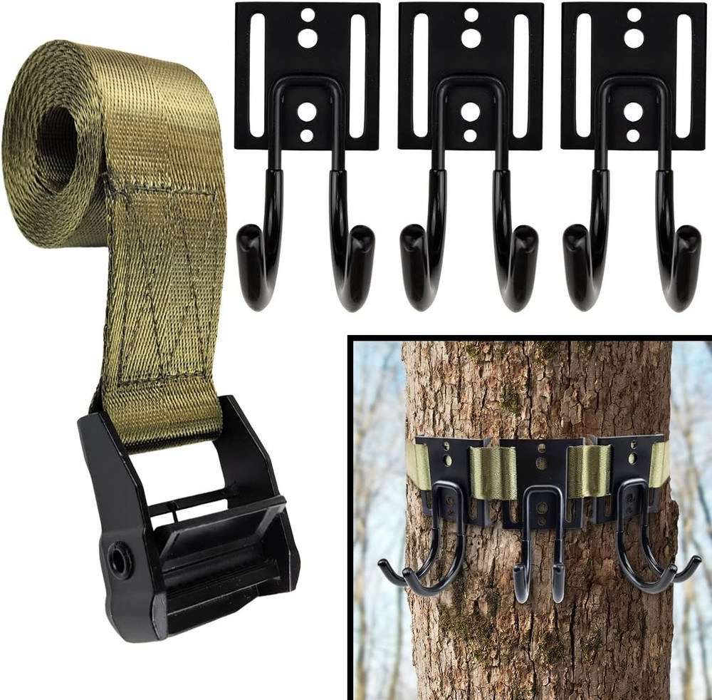 Tree Stand Gear Hanger, Comes with 3 Strong and Durable Double Tree Hooks for Hu