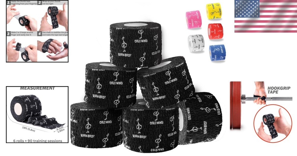 Flexible Thumb Hookgrip for Cross Training - Black (6 Rolls)
