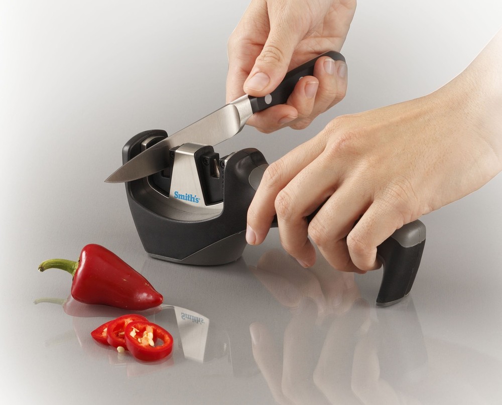 Kitchen IQ Gourmet Pull-Thru Carbide & Ceramic Knife Sharpener, Black