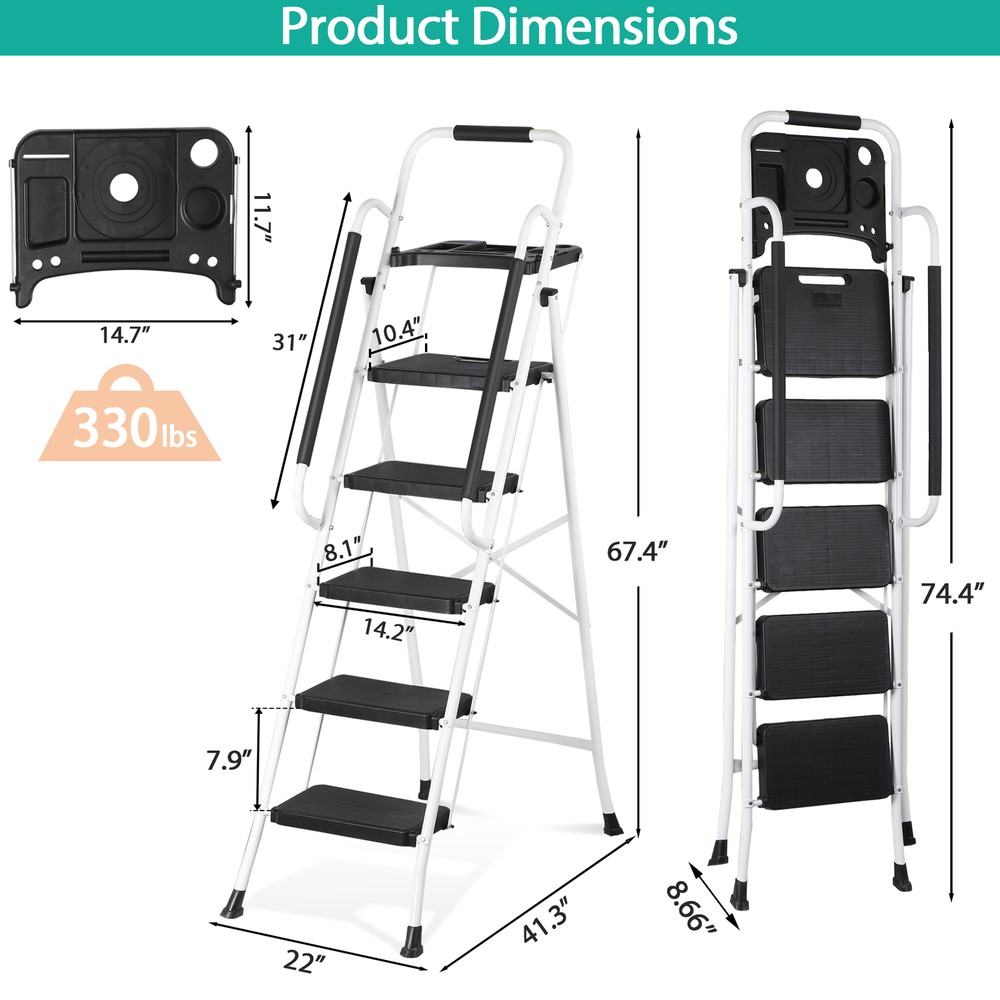 Step Ladder Folding 5-Step Ladder with Tool Platform Step Stool Lightweight
