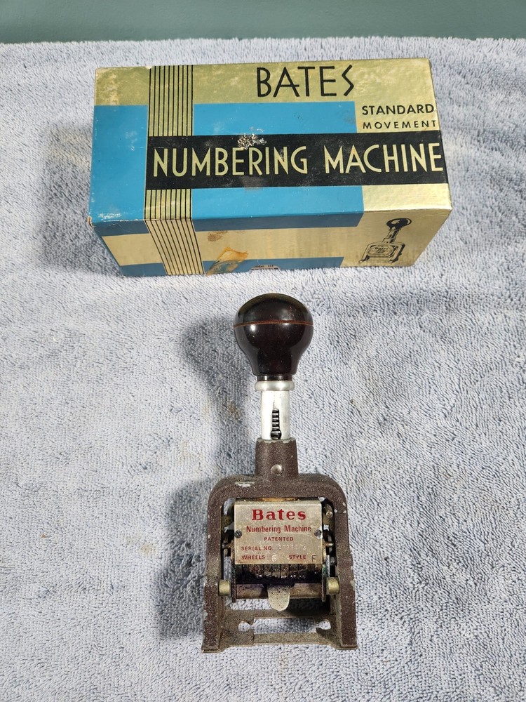 Vintage Bates Numbering Machine Standard Movement 6 Wheels Style E