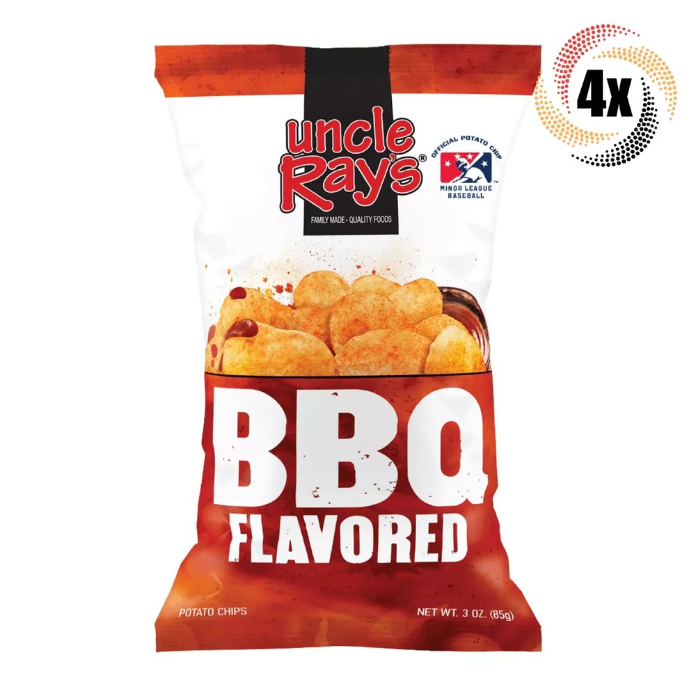 4x Bags Uncle Ray's BBQ Flavored 4.5oz - Official MLB Chips