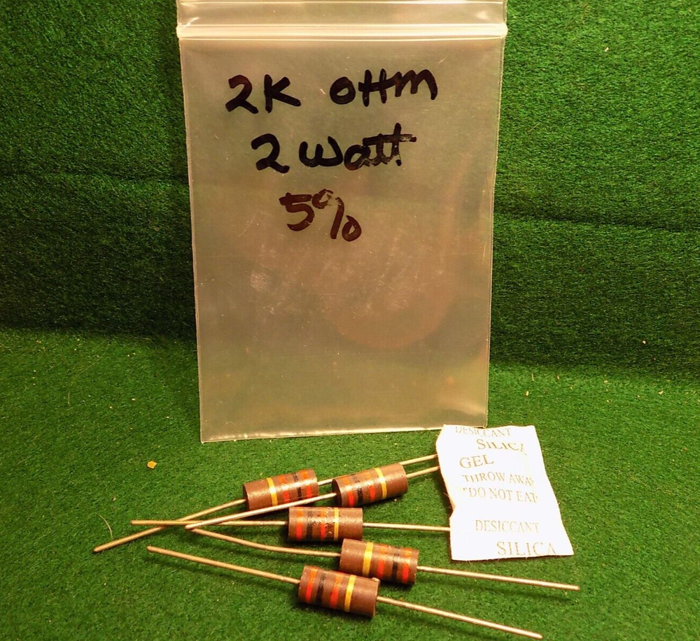 (1) 5 Pack Carbon Comp 2K OHM 2 Watt 5% Resistors NOS