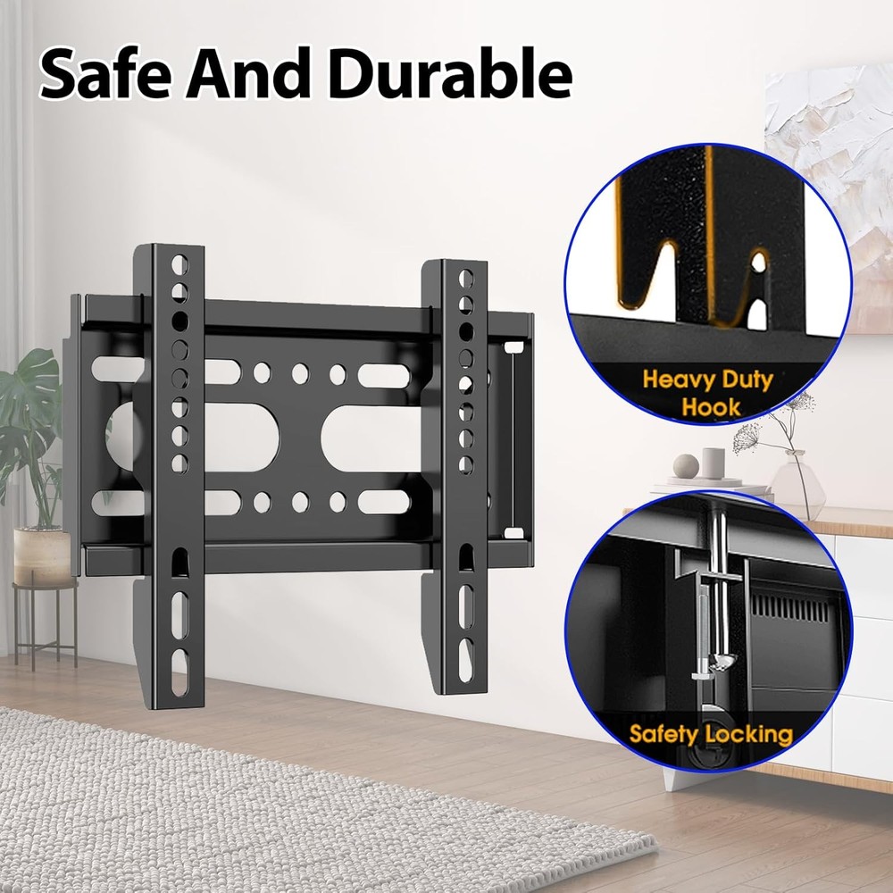 Fixed TV Wall Mount for 14-42" Flat Screen TVs, Small Black