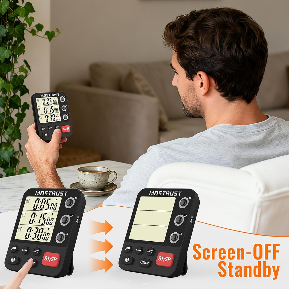 Digital Dual Kitchen Timer 3 Channels Triple Countdown Timer for Cooking Display