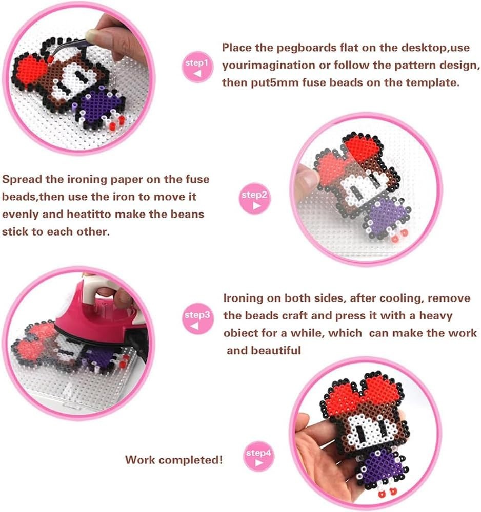 4-Pack Clear Fuse Beads Pegboards with Interlocking Design for Creative Projects