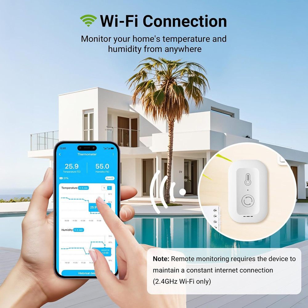 Wifi Thermometer Hygrometer, Smart Humidity Temperature Sensor with App Notifica