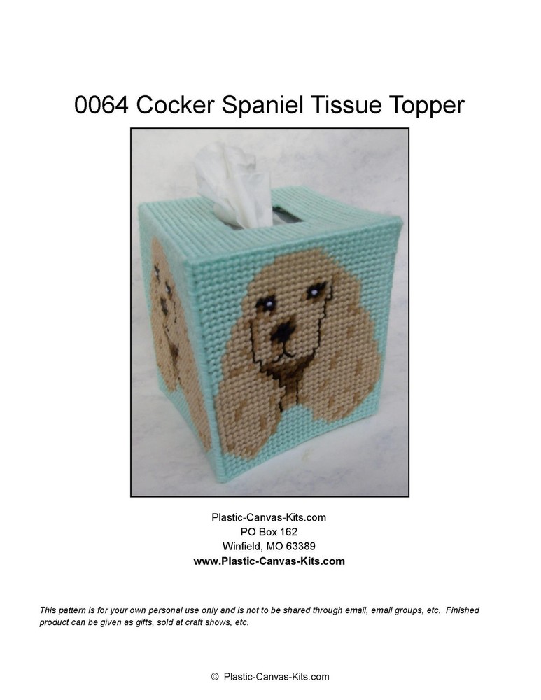 Cocker Spaniel Dog Tissue Topper-Plastic Canvas Pattern or Kit