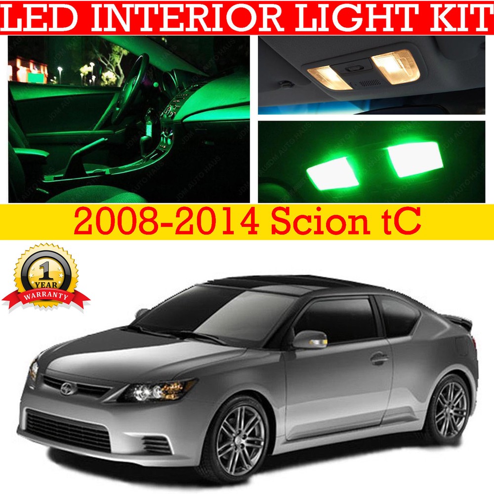 Fits 2008-2014 Scion tC GREEN LED Interior Light Accessories Replacement Kit 7PC