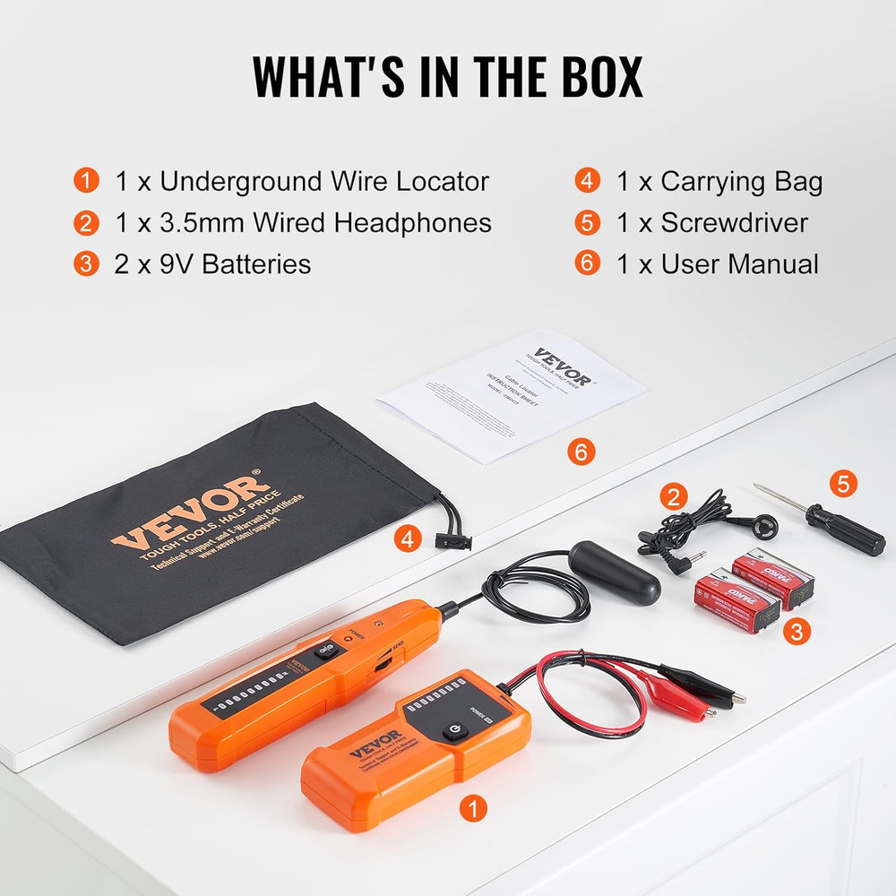 Underground Cable Locator, 3 FT Max. Detection Depth, Wire Tracer Break Detector